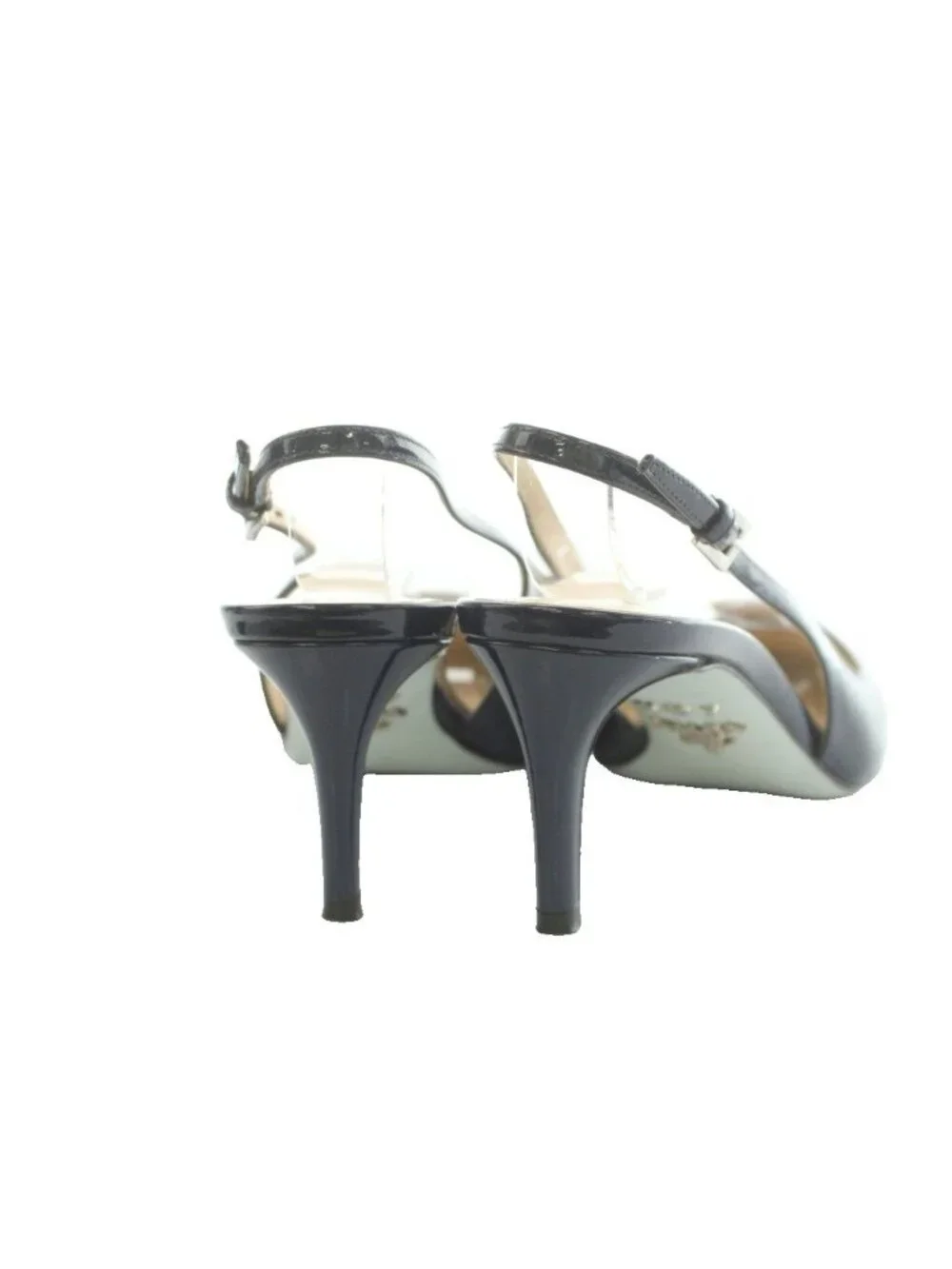 Prada Slingback Pointed Toe Pumps Patent Navy Heel